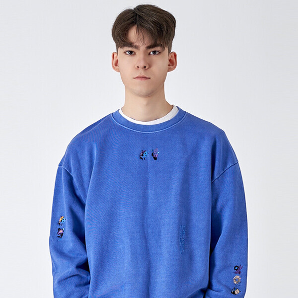 1215 디자이너스,Ladybug embroidered sweat shirt_Pigment Blue 레이디버그 자수 맨투맨_피그먼트 블루