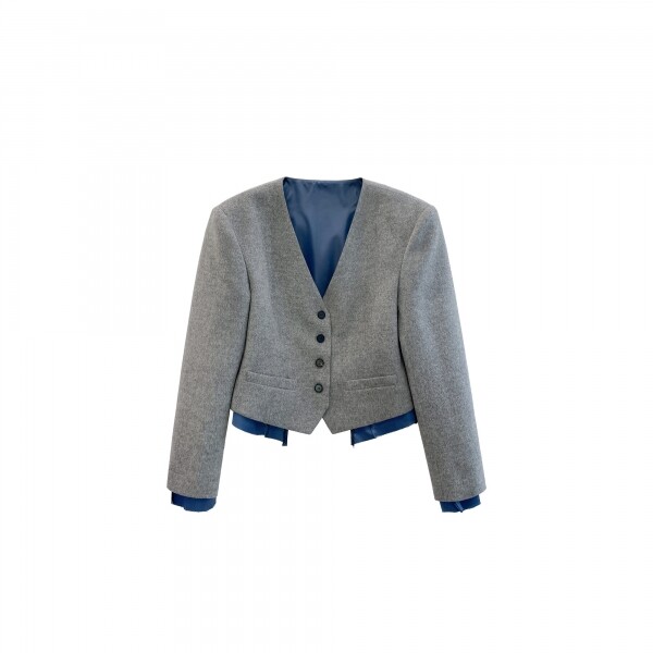 1215 디자이너스,Signature collarless wool button jacket