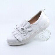 White Leather Shirring Platform Slip-On Shoes