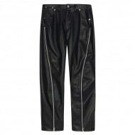 CURVED ZIPPER LEATHER PANTS (FOR UNISEX)